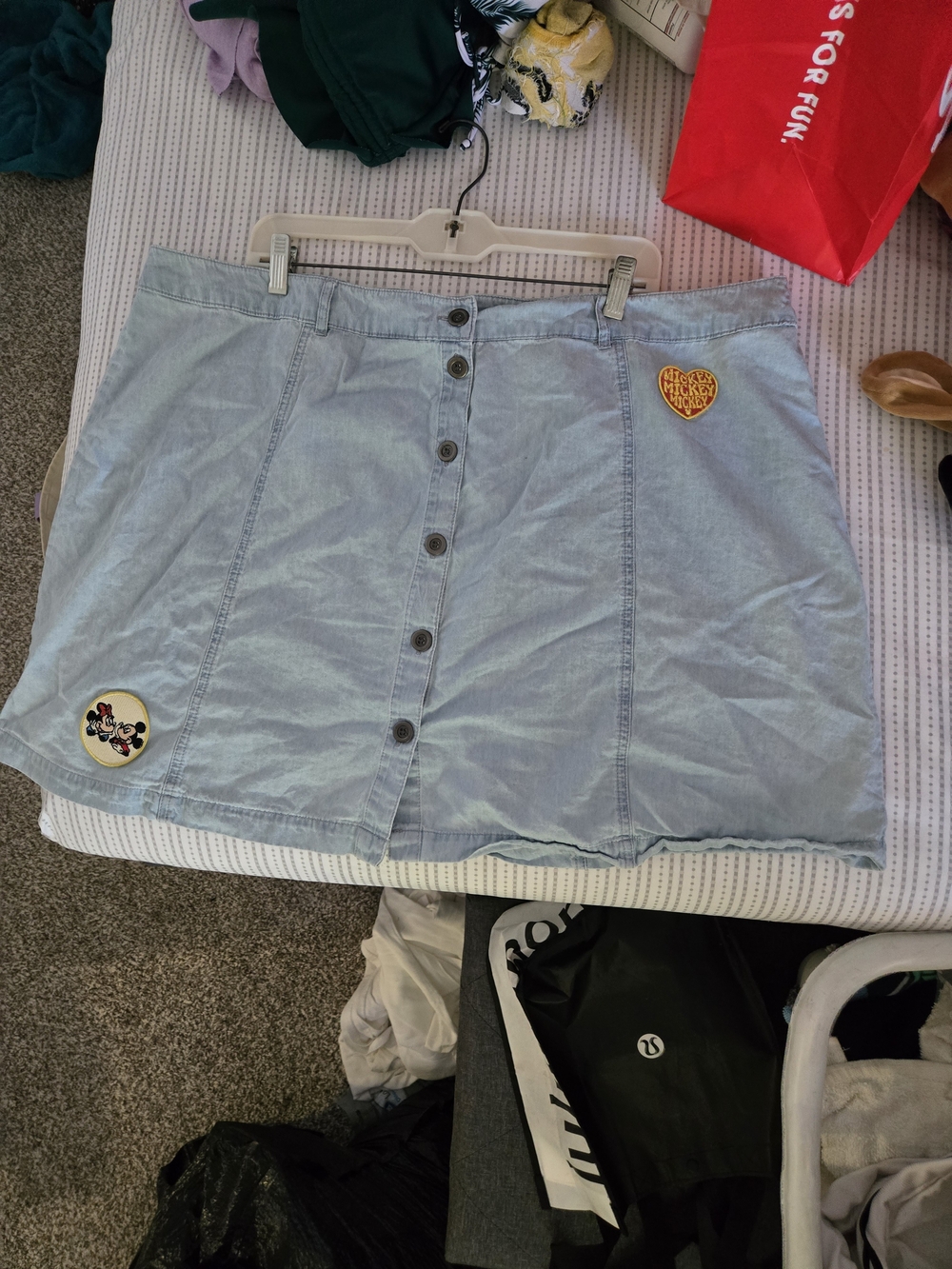 Disney Light Blue Button-Front Mini Skirt with Patches